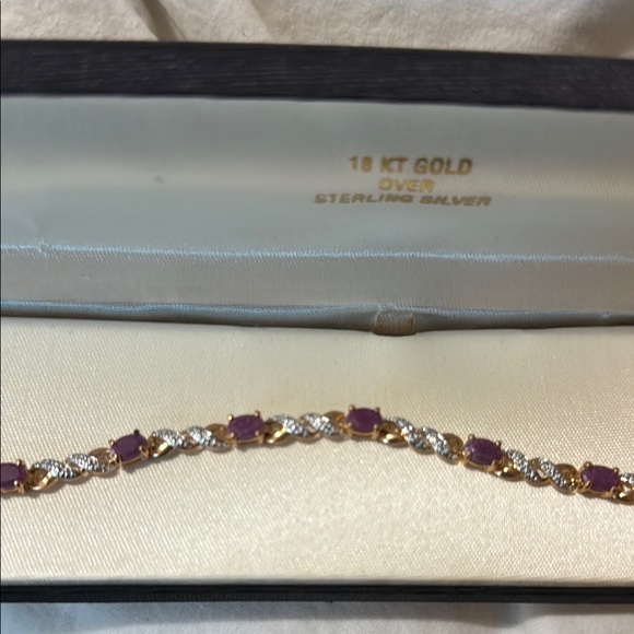 18 KT Gold and Sterling Silver Bracelet with Purple Stones - Picture 6 of 7